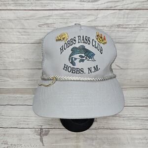 Vintage Hobbs NM Bass Club Mesh Snapback Trucker Hat W/ Pins And Bill Hook